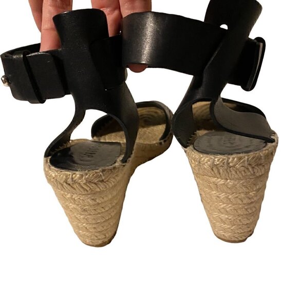 Vince Sophie Leather Espadrille Wedge size EU 36 US 6 Black Jute Rope - Picture 7 of 13